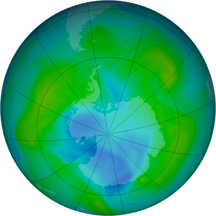 Antarctic ozone map for 21 December 2007